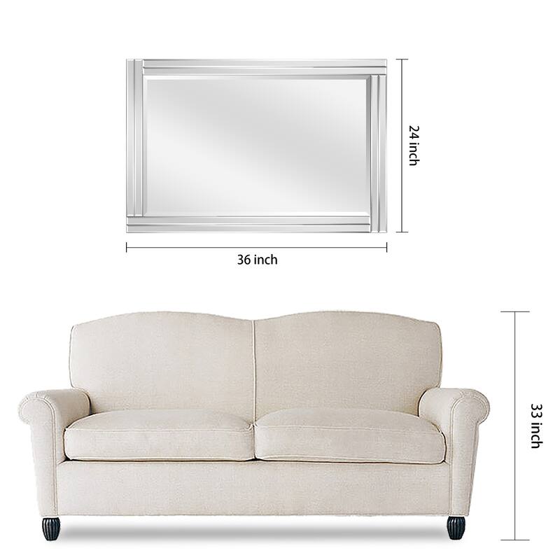 Moderno Stepped Beveled Rectangle Wall Mirror, Solid Wood Frame, 1"-Beveled Center Mirror, Ready to Hang - Clear