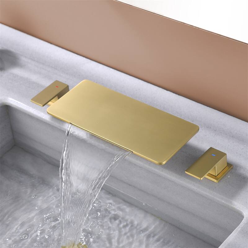 Waterfall Tub Faucet Deck Mount Brass 3 Holes Bathtub Faucet Modern Double Handle Tub Filler
