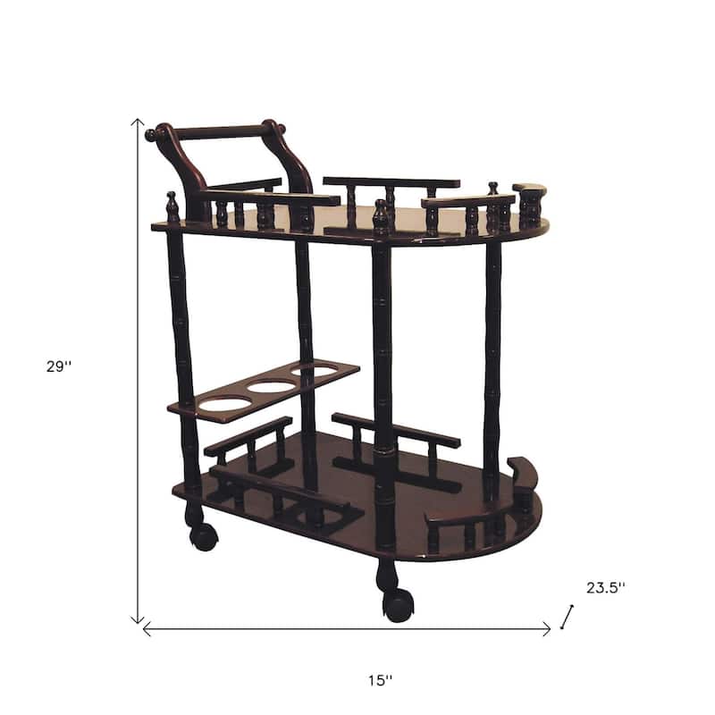 HomeRoots 24" Dark Brown Rolling Bar Cart - 23.50 in. x 29.00 in. x 15.00 in.