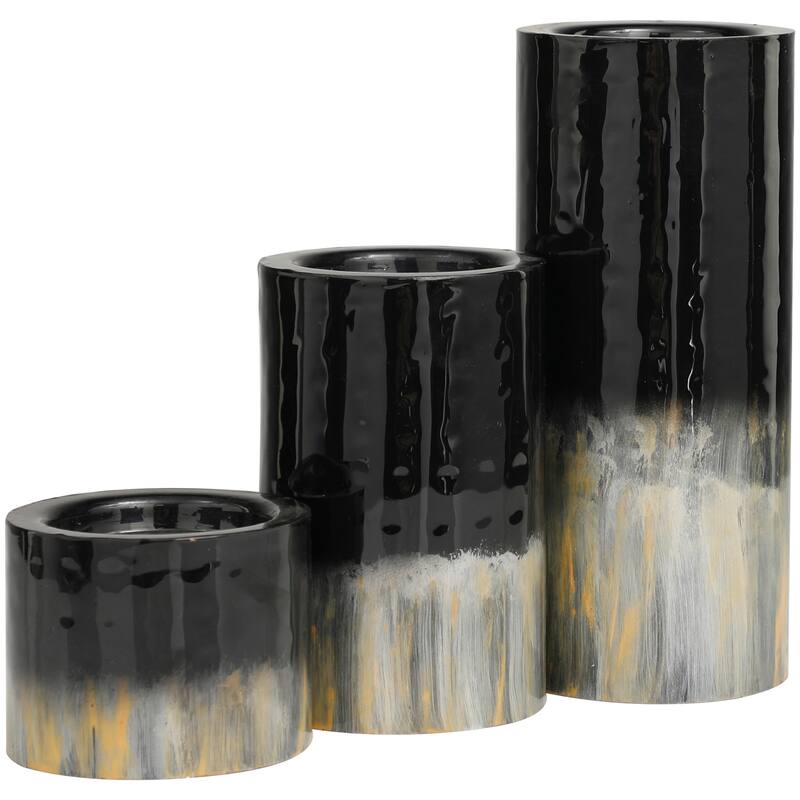 Black or Green Metal Colorblock Candle Holder with Paint Streak Designs (Set of 3)