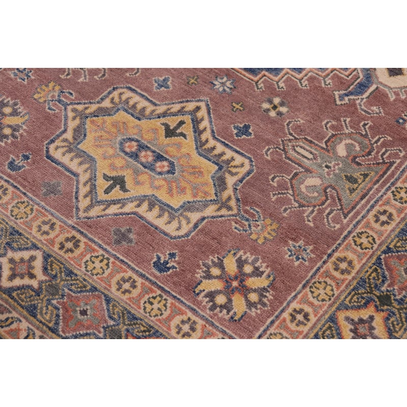 Bohemian Kazak Rebekah Light Purple/Light Blue Wool Rug - 4'0'' x 5'9''