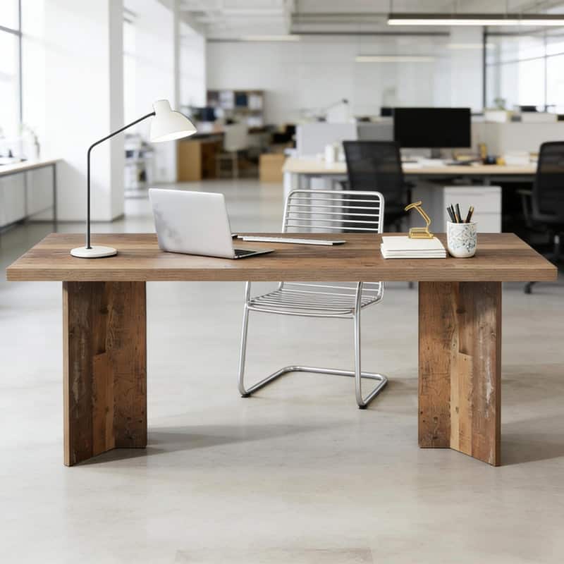 63" Farmhouse-Style Home Office Desk with Thick MDF Top and Sturdy Base