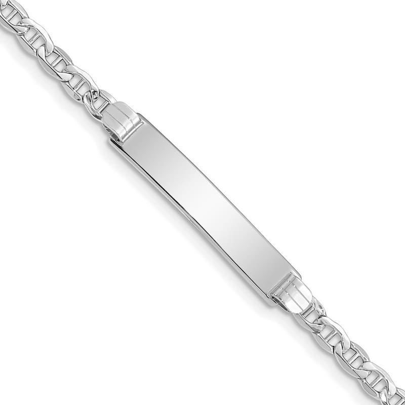 Curata 5mm 14k White Gold Engravable Semi solid Nautical Ship Mariner Anchor Link ID Bracelet