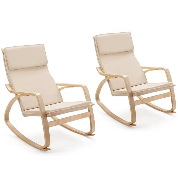slide 2 of 22, Costway Set of 2 Bentwood Rocking Chair Relax Rocker Lounge Chair Beige/Natural