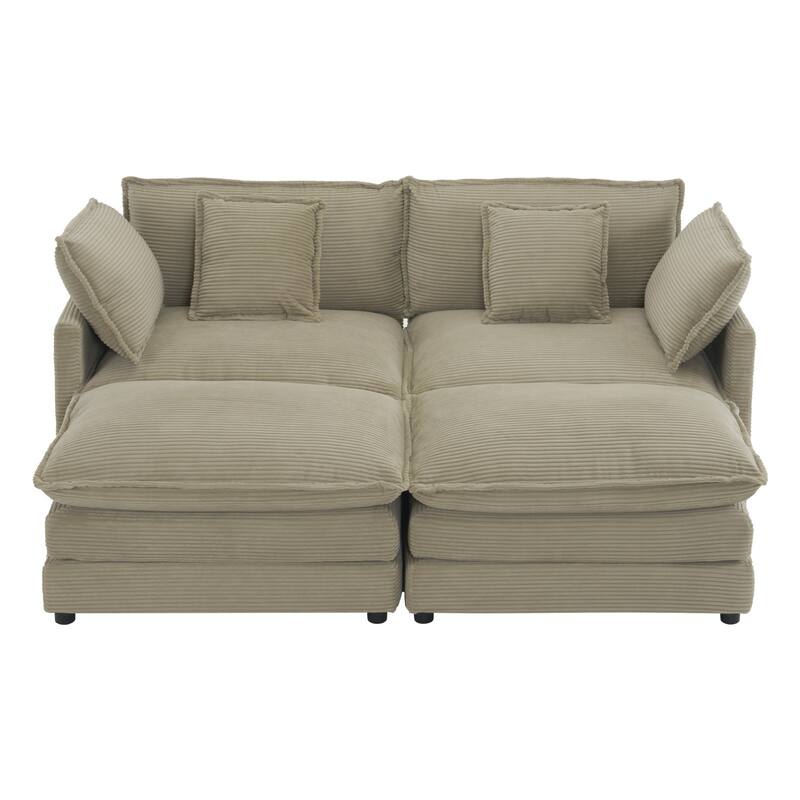 75.6" Corduroy Upholstered Modular Sleeper Sectional Sofa with Side Storage Pockets