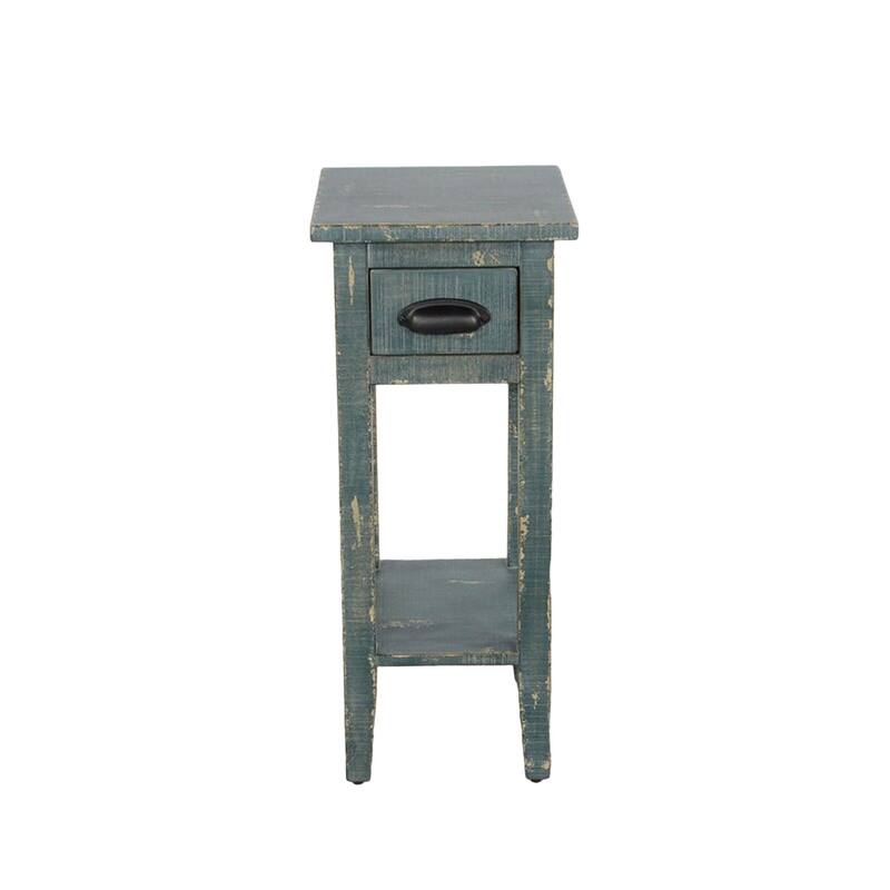 Rena Chairside Table, Drawer and Shelf, 14 Inch Green Mahogany Wood