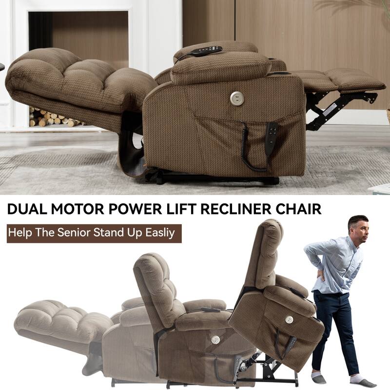Chenille Power Lift Recliner with Massage, Heating & Cup Holders