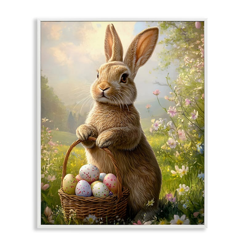 Stupell Bunny with Easter Basket Framed Giclee Art Design By Franklyn Gregory - 24 x 30 - White