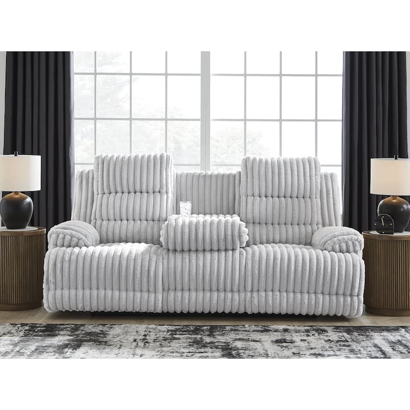 Signature Design by Ashley Technique White Power Reclining Sofa with Drop Down Table - 90"W x 42"D x 46"H