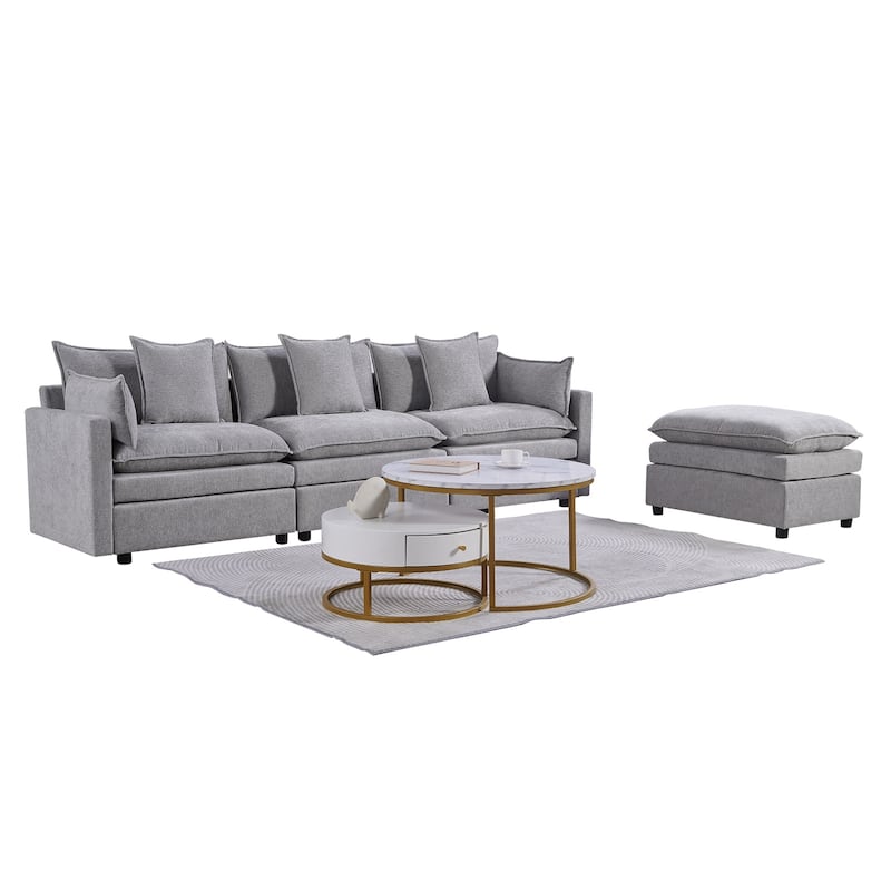 108.66" L-Shaped 4 Seater Sectional Sofa with Convertible Chaise and Ottoman, Spacious Cloud Couch