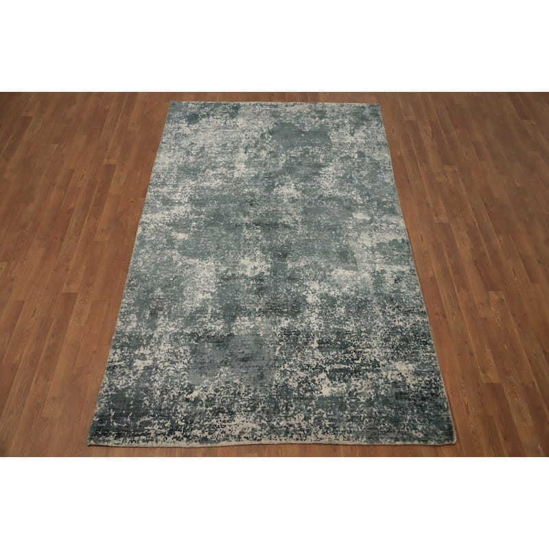 Hand Knotted Oriental Viscose Silk Carpet Modern Abstract Green Abstract Area Rug - 8' 1'' X 4' 11''