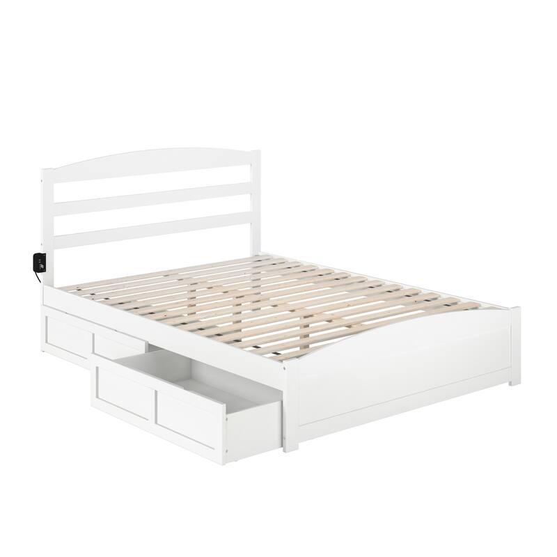 Baroque Beauty Queen Bed with Drawers & USB Charging - White Finish