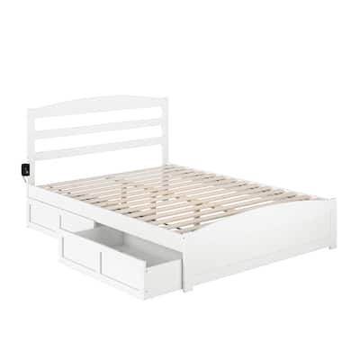 Baroque Beauty Queen Bed with Drawers & USB Charging - White Finish