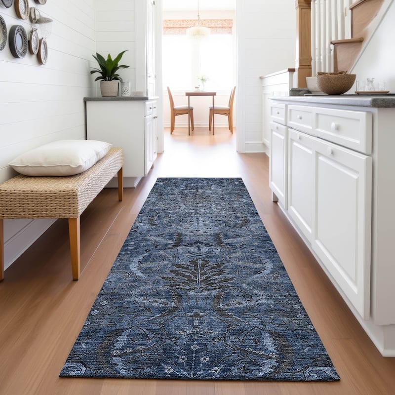 Premium Washable Super Soft Traditional Mayfield Rug - Navy - 2'3" x 7'6"