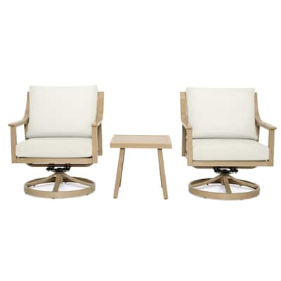 3-Piece Aluminum Patio Conversation Set with Swivel Chairs, End Table and Cushions