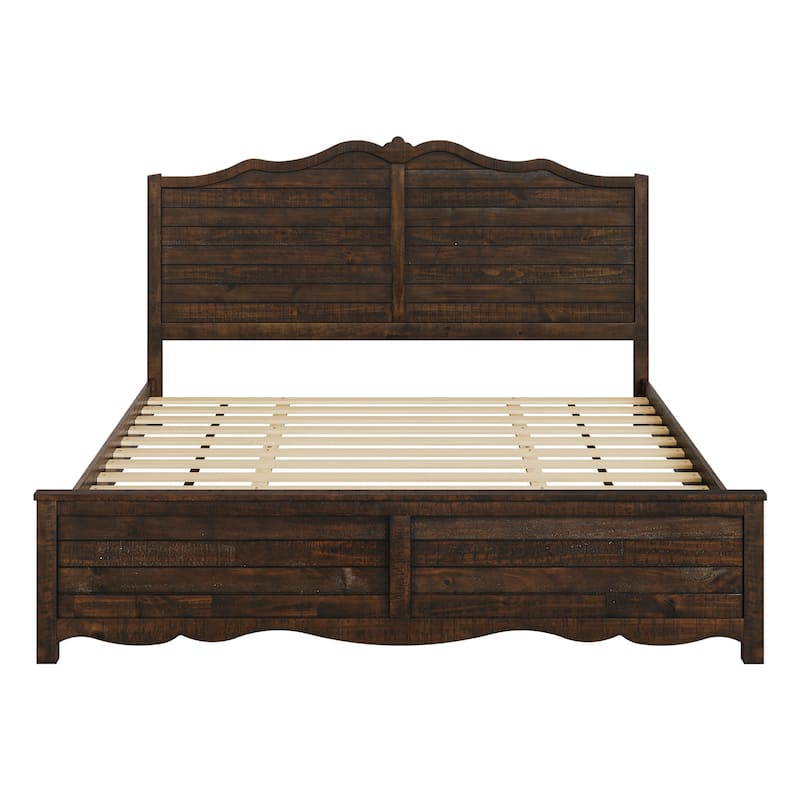 Traditional Solid Wood Bed Frame with Queen/King Size Platform Bed with Headboard for Bedroom