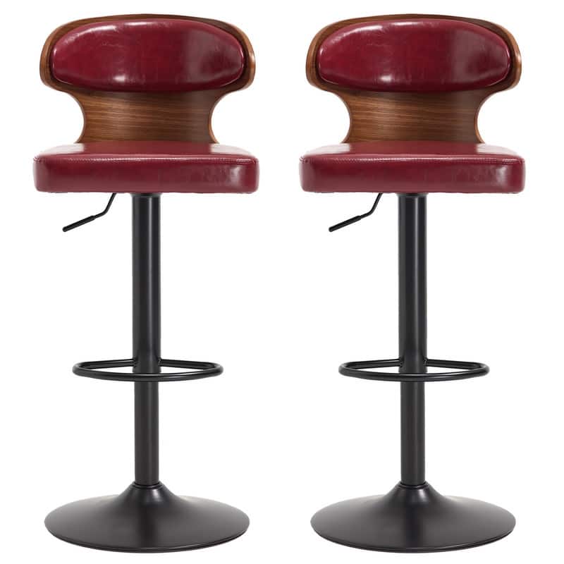 PU Leather Upholstered Curved Backrest 360° Swivel Adjustable Height Bar Stools with Footrest(set of 2)