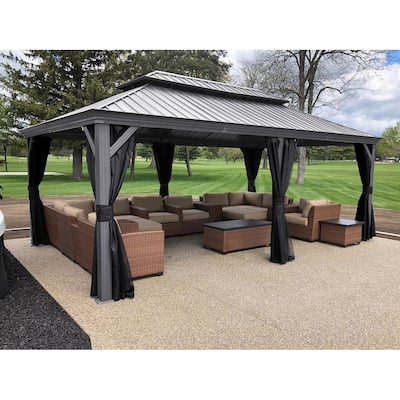 PURPLE LEAF Patio Gazebo for Backyard Hardtop Galvanized Steel Frame with Upgrade Curtain - Light Grey