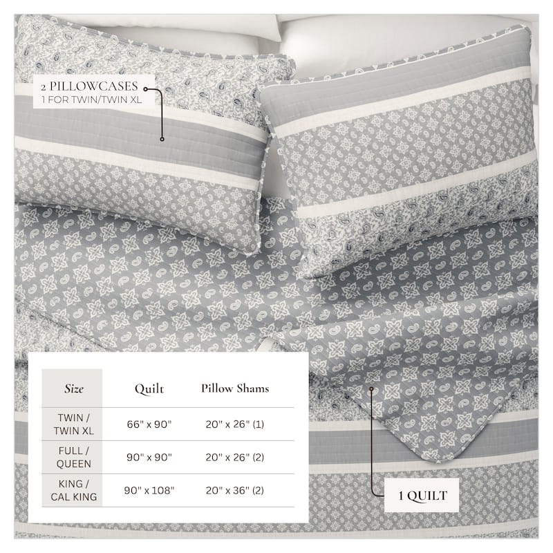 Linery & Co. Stripe & Paisley Microfiber Quilt Set With Shams