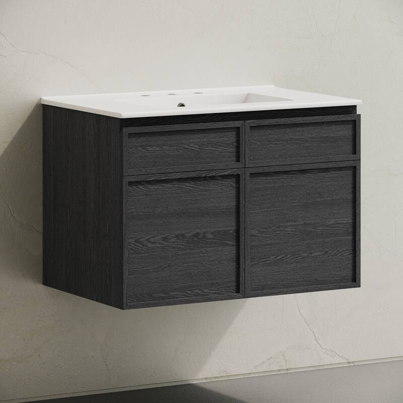 St. Tropez 30" Wall-Mounted Bathroom Vanity In Black Oak With 3-Hole Widespread Sink Top - 30