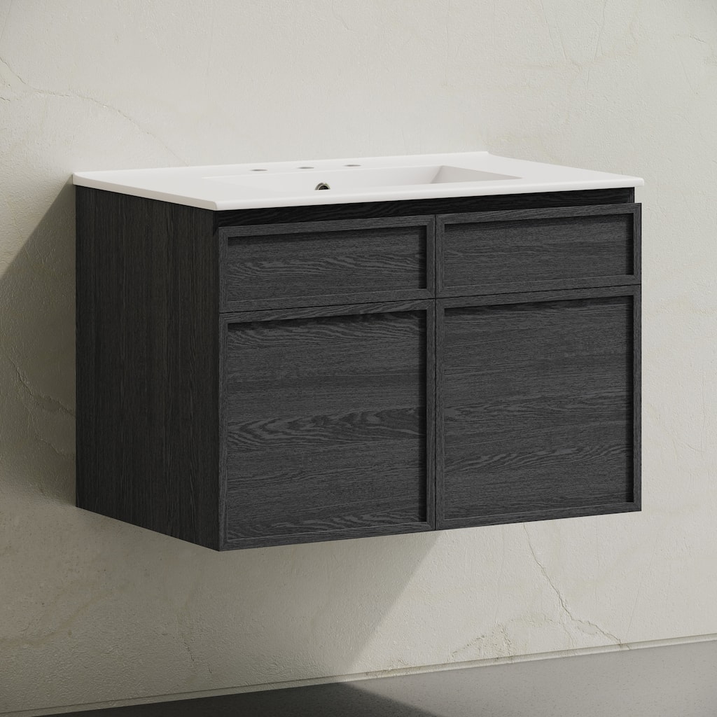 St. Tropez 30" Wall-Mounted Bathroom Vanity In Black Oak With 3-Hole Widespread Sink Top - 30