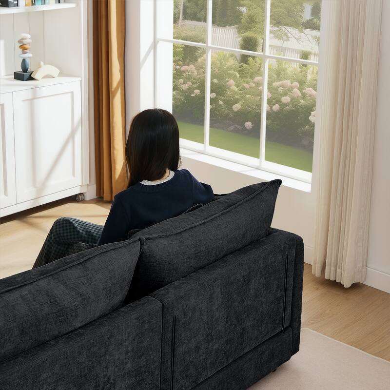 L Shaped Modular Sectional Sofa with Ottoman, Comfy Chenille Upholstered Cloud Couch, 4-Seat Deep Seat Sofa with Pillow