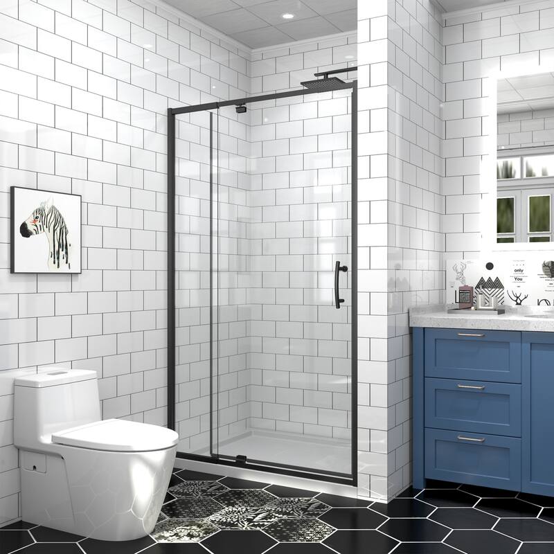 Modland 42''/48''/54''/60''W x 71''H Frameless Pivot Swing Shower Door Enclosure with 1/4" SGCC Tempered Glass Door