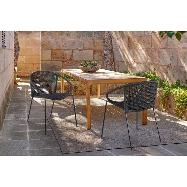 Snack 2pk Indoor/Outdoor Stackable Steel Dining Chairs – Black – Armen Living For Sale