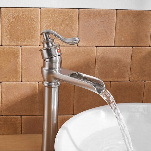Brushed Nickel Waterfall Spout Single Lever One Hole Bathroom Vessel Sink Faucet 