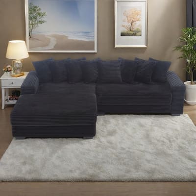 111" Corduroy L-Shape Sectional Sofa with Left Chaise, 8 Throw Pillows and Square Armrests