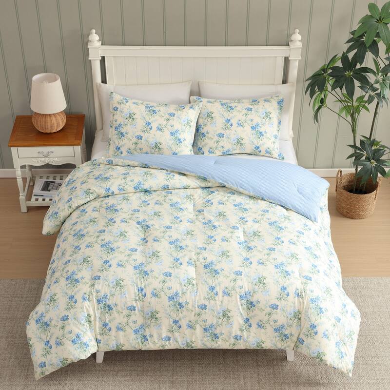 Laura Ashley Blossom Dance Reversible Cotton Blue Comforter Set