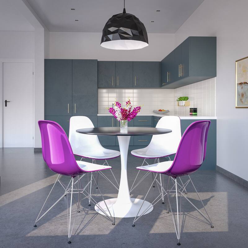 5-Piece Dining Set 35" Round Dining Table with 4 ABS Plastic Side Chair