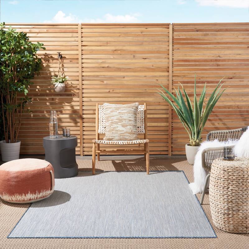 Nourison Courtyard Indoor/Outdoor Modern Geometric Area Rug - 5' x 7' Rectangle - Ivory/Blue