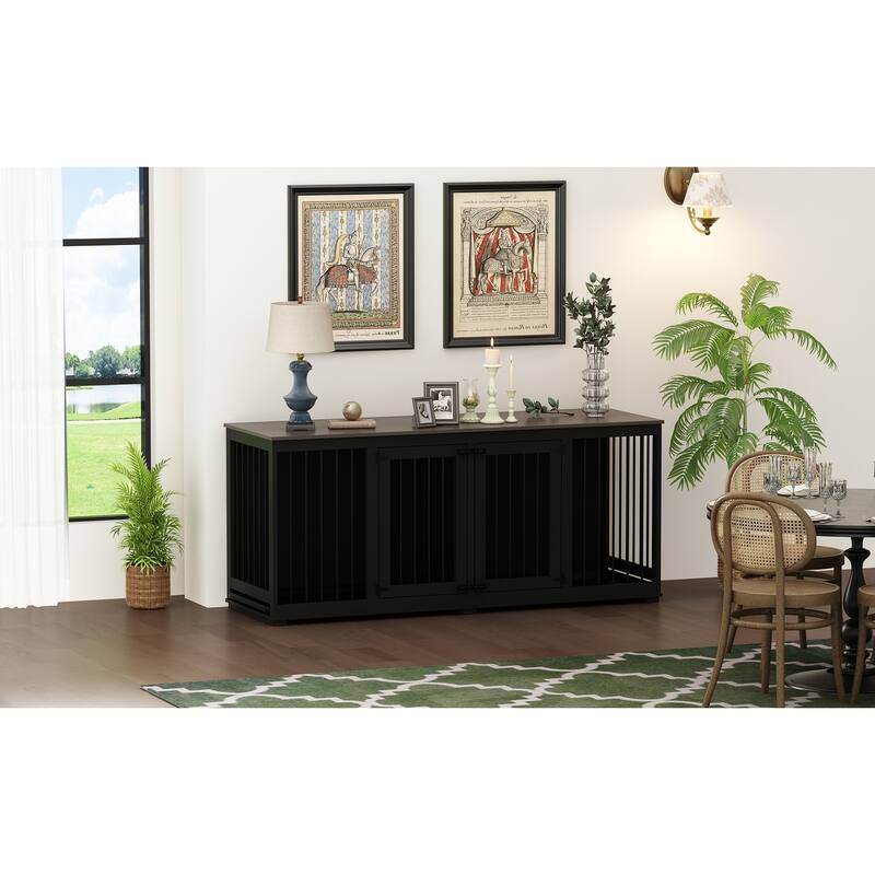 Large Dog Crate Furniture, 70" Dog Crate Kennel with Trays and Divider