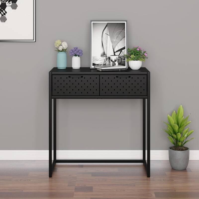 vidaXL Console Table Entryway Table Hall Narrow Side Table with Drawer Steel