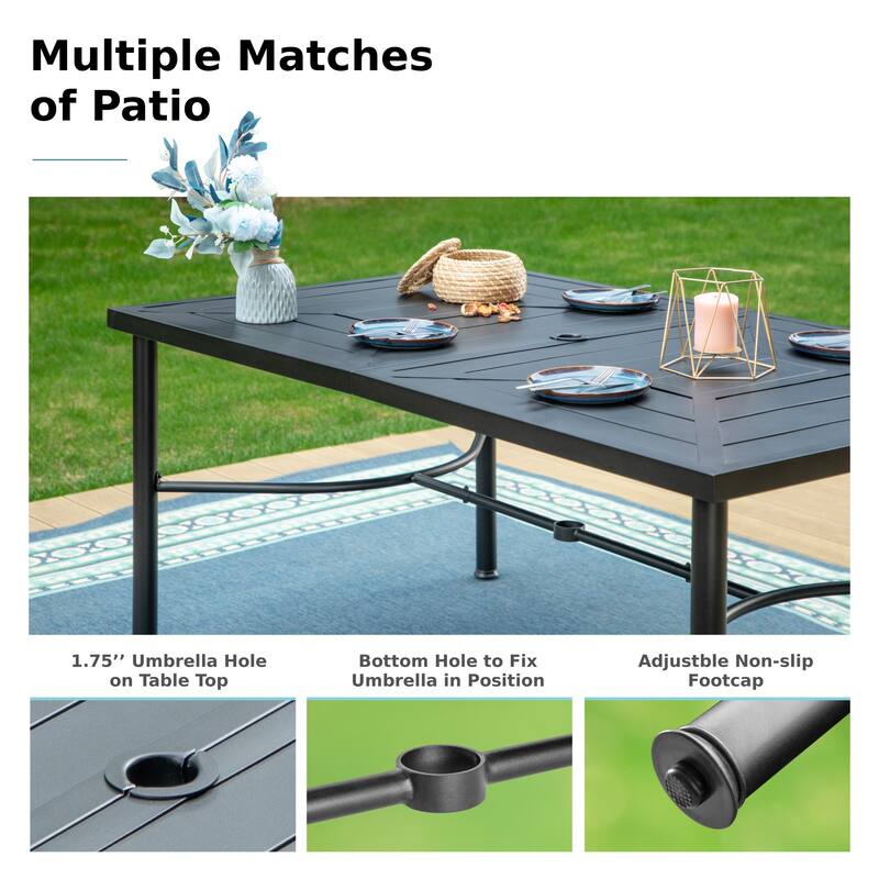 MAISON ARTS 7-Piece Patio Dining Set with Metal Rectangle Table and 6 Textilene Dining Chairs