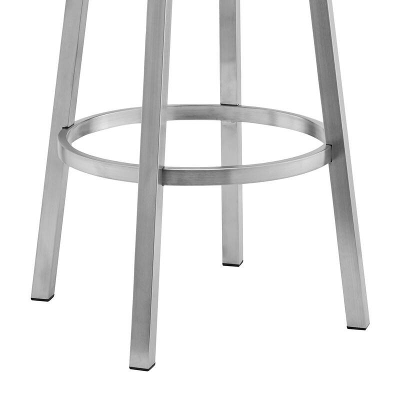 Contemporary Swivel Bar Stool with Silver Brushed Finish and Faux Leather Seat Modern Style