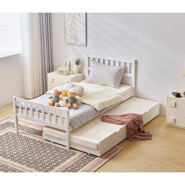 slide 2 of 22, Single bunk bed with drag bed twin wooden bed pine particle board drag bed White