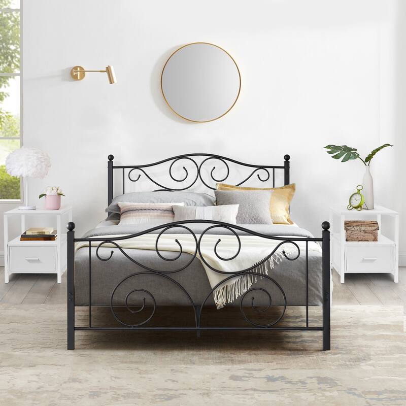 Taomika 3-Pieces Bed Frame and Modern Nightstands Sets - White - Full