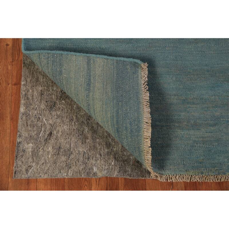Striped Blue Gabbeh Oriental Rug Hand-Knotted Wool Carpet - 3'8" x 5'1"