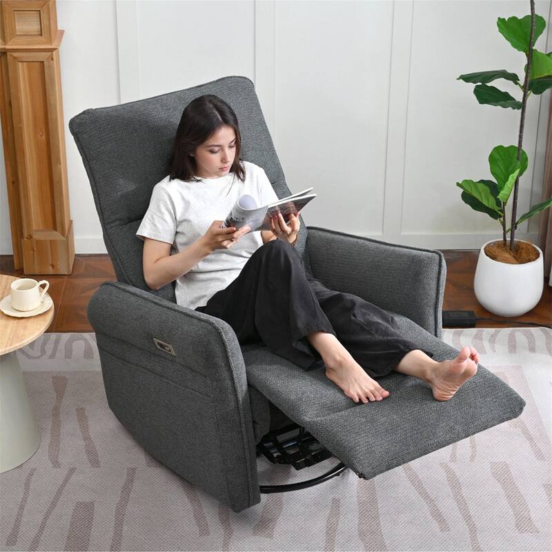 Anmytek 270 Degree Power Swivel Rocker Recliner Comfortable Upholstered Nursery Glider Single Chair