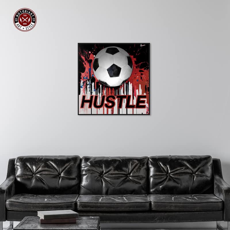 Notoriart Soccer Red Splash Framed Soccer 1 Piece Canvas Wall Art