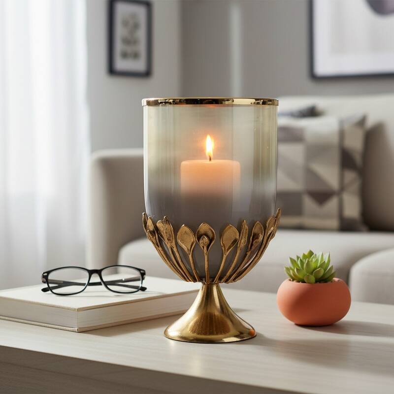 Glass Candle Holder Pedestal Hurricane Contemporary Tabletop Accent