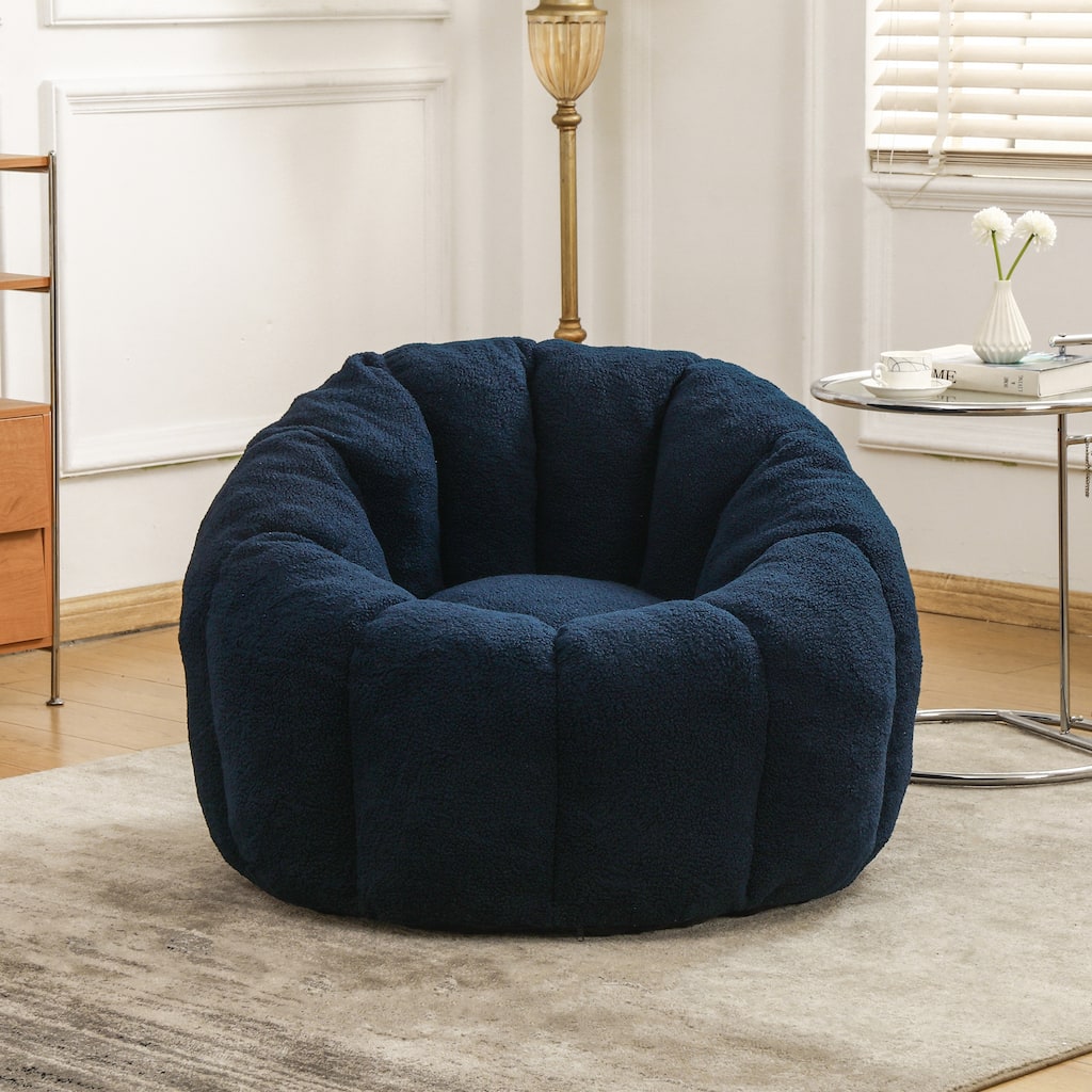Comfortable Bean Bag Chair Dark Blue Sofa Chair with Armrests, Leisure Chair Lounge Chair Upholstered Chair