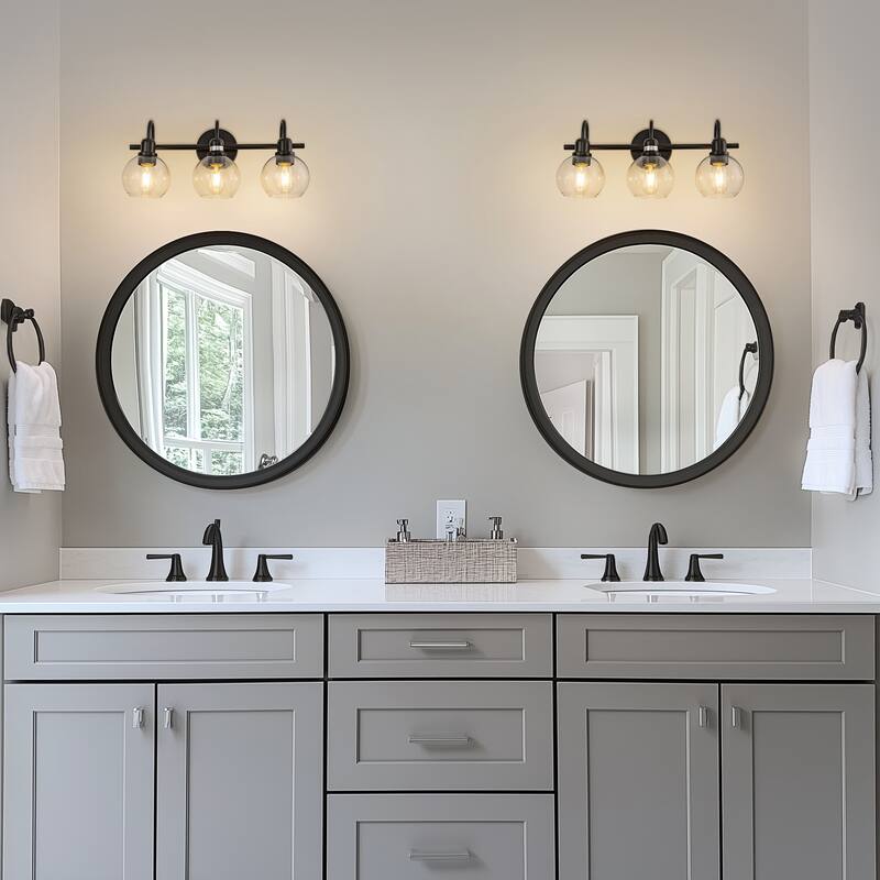 YANSUN Fishing Rod Vanity Light, Large Transparent Round Shade, E26, Matte Black Finish for Bathroom Lighting - 19.68*5.11*8.66