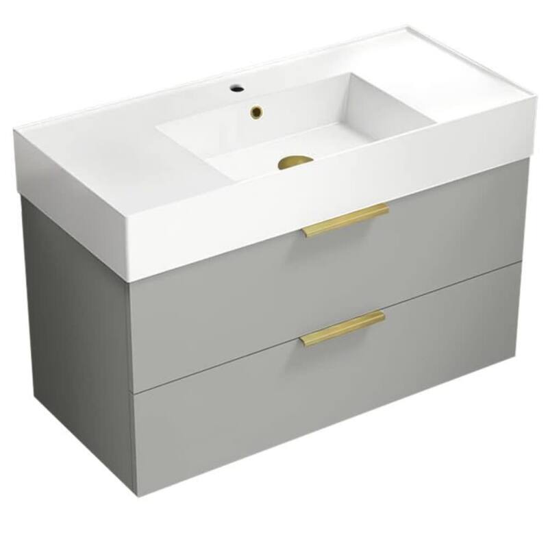 Nameeks Derin-4018-W Derin 40" Wall Mounted Single Basin Vanity Set - Grey Mist / Matte Gold - Steel Finish
