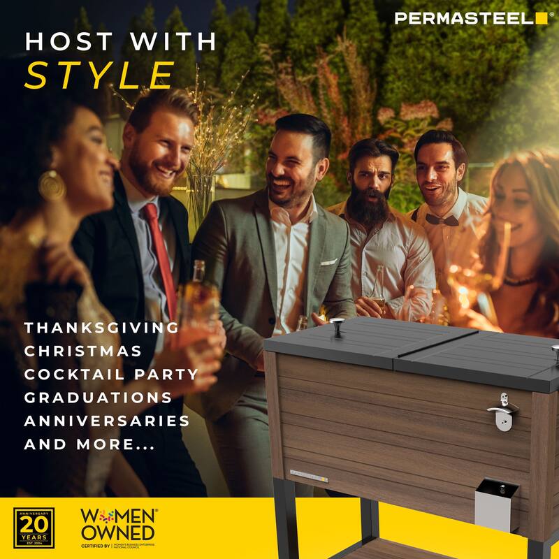 Permasteel 80-Qt Rustic Woodgrain Style Rolling Patio Cooler with Wheels