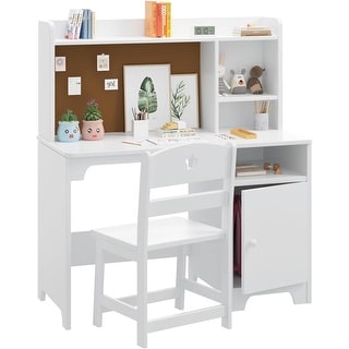 Kids Study Desk & Chair Set with Storage, Ergonomic Learning Table with Bookshelf for Ages 3–8