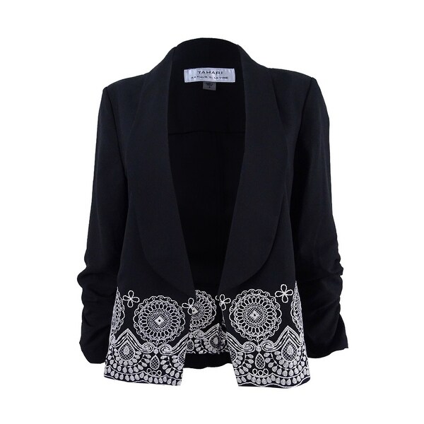 tahari asl embroidered open short jacke tahari asl embroidered open short jacke