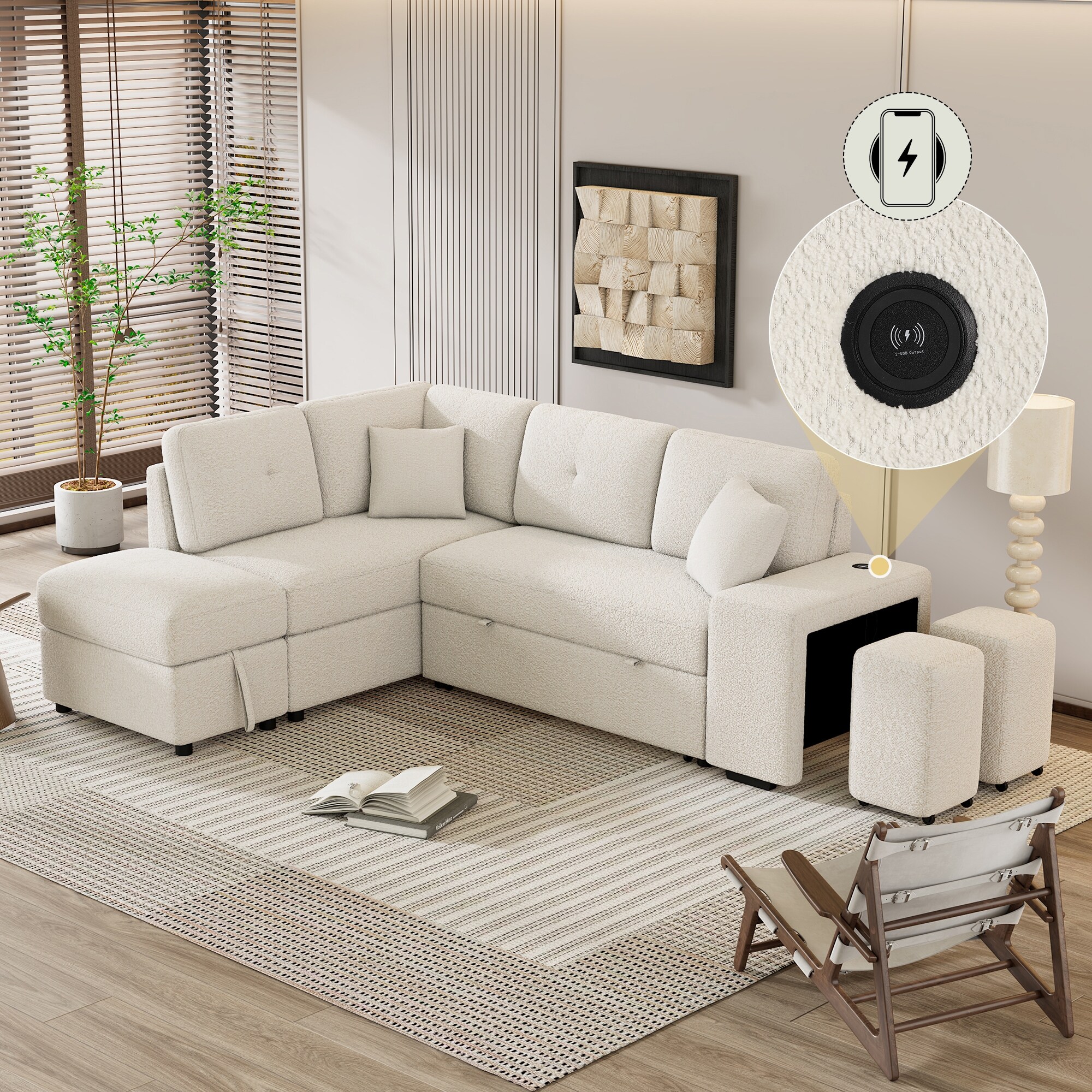 2 in 1 Folding Sectional Recliner Bed Cream Chaise Lounge Sofa Bed Bath Beyond 40311100